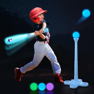Leshein LED Tball Set for Toddlers 3-5, 5-8, Light up Tee Ball Set for Toddlers, Glow in The Dark T Ball Set for Kids 3-5, Kids Outdoor Toys Baseball Toys Gifts for Boys Girls (Blue) - Image 1
