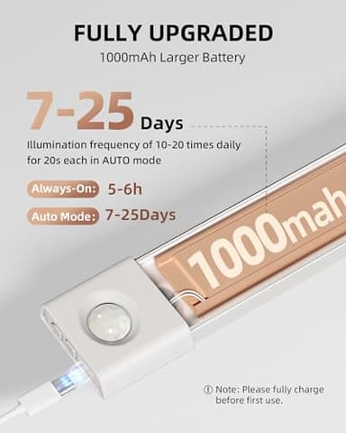 EZVALO 6-Pack Under Cabinet Lighting, 7.8" Wireless Closet Lights, 30 LED Rechargeable Motion Sensor Light, Dimmable, 3 Color Temperatures, Counter Lights for Kitchen, Pantry, Bedroom, Wardrobe - Image 5