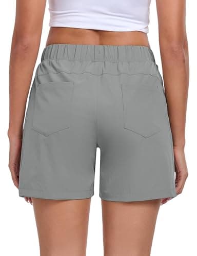 Nomolen Womens 5'' Hiking Athletic Shorts Quick Dry Lightweight Golf Casual Summer Shorts with Zipper Pockets Light Grey S - Image 2