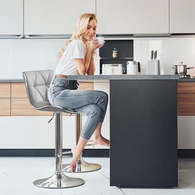 Yaheetech Bar Stools Set of 4, Island Chairs Shell Back, PU Leather Adjustable Barstools, Swivel Barstools with Footrest for Home Kitchen, Light Gray - Image 4