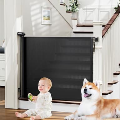 probebi Retractable Baby, Child & Dog Gates for Stairs, Extends to 54" Wide 34" Tall, Use for Outdoor, Indoor, Hallways, Doorways, Deck, Porch, Black - Image 1