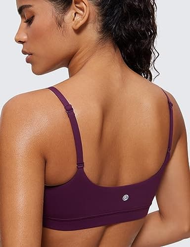 CRZ YOGA Womens Butterluxe Adjustable Spaghetti Strap Sports Bra - Scoop Neck Wireless Padded Yoga Workout Crop Top Deep Purple XX-Small - Image 4