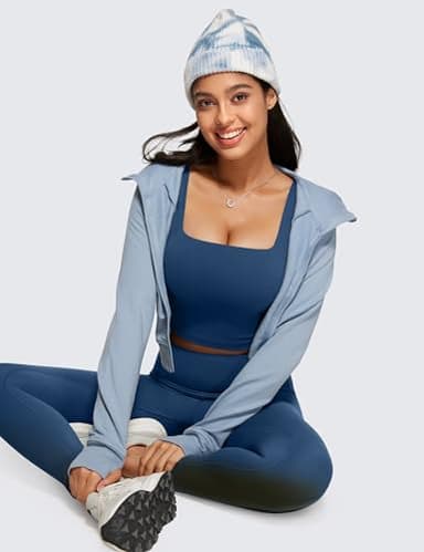 CRZ YOGA Butterluxe Womens Square Neck Longline Sports Bra - Workout Crop Tank Tops Padded Yoga Camisole with Built in Pads French Navy Small - Image 3