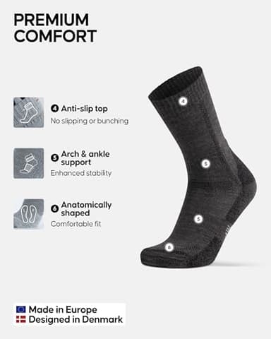 DANISH ENDURANCE Hiking Socks, Merino Wool Socks, Anti Blister, Cushioned, Breathable, Men & Women, 3-Pack, Dark Grey, Large - Image 3