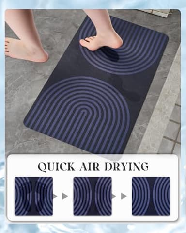 MontVoo -Bath Mat-Non Slip Thin Bathroom Rugs Fit Under Door- Quick Dry Absorbent Faux Suede Surface Grey Bathroom Floor Mats-Shower Rug for in Front of Bathtub Shower Blue Arched 16x24 - Image 4