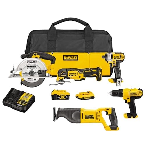 DEWALT Tools 5 Tool Power Tool Combo Kit, Cordless Drill Impact Driver Saw Oscillating Multi-tool Set with 20V MAX Battery and Charger (DCK551D1M1) - Image 1