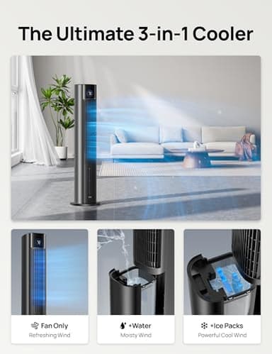 Dreo Tower Fan for Bedroom, 43" Cooling Fans That Blow Cold Air 2025 Upgraded, Evaporative Air Cooler, Quiet 85° Oscillating Floor Fan, Easy Cleaning, APP Control, 4 Modes & 4 Speeds, 12H Timer, Black - Image 5