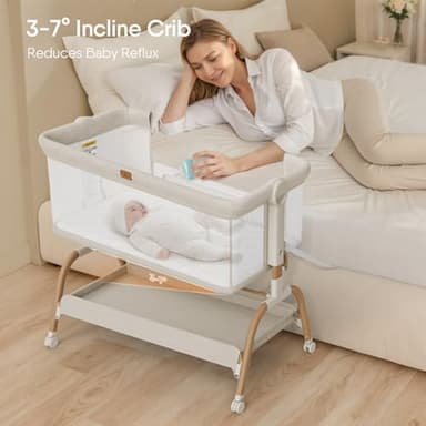 Baby Bassinet Bedside Crib, 3-in-1 Baby Bassinet Bedside Sleeper with Mattress and Soft, Breathable Sheet, Full-Mesh Sides, 6-Height Adjustable, Stable and Secure Crib for Newborns - Image 2