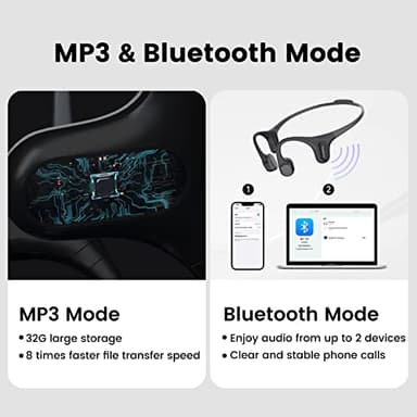 mojawa Run Plus Bone Conduction Headphones, Open-Ear Bluetooth Headphones, 32GB MP3 Player, IP68 Waterproof Swimming Earbuds, Deep Bass, Secure Fit for Running, Gym and Daily Use, Black - Image 4