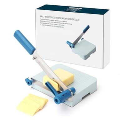 KITCHENDAO Multipurpose Cheese Slicer Cutter with Board for Arthritic and Weak Hands, Adjustable Thickness Dial for Block Cheese, Effortless Slicing, Guillotine Sausage Ham Biltong Jerky Slicer - Image 1