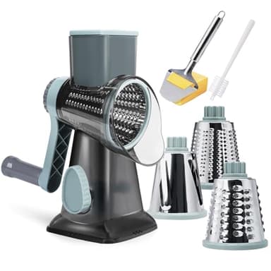 REDPANT Cheese Grater Hand Crank, Manual Cheese Shredder with 3 Interchangeable Blades, Rotary Cheese Grater with Strong Suction Base, Easy to Use and Clean, GreyBlue - Image 1