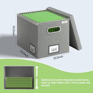 GRSQYS File Organizer Box - File Boxes for Hanging Files with Lid Set of 2 Decorative Hanging Folders Letter Size Organizer with One-Piece Plastic Frame Slides (Grey, 13.2 * 10.1 * 10.1in(2Pack)) - Image 5