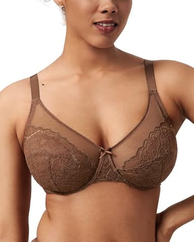 HSIA Minimizer Bras for Women Enchante Full Coverage Underwire Bras Plus Size Lifting Floral Lace Bra for Heavy Breast Coffee Brown - Image 4