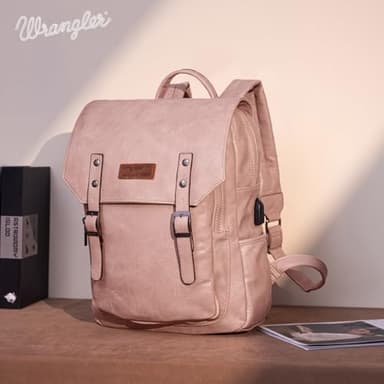 Montana West × Wrangler Leather Backpack Purse for Women Laptop Backpack Fashion Pink Backpack - Image 3