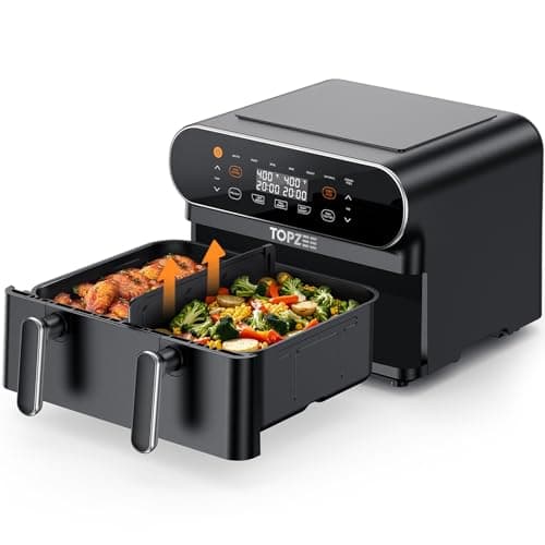 TOPZEE 11-QT Large Air Fryer - 8 in 1 XL Airfryer with Flex Basket, Divider for Dual Cooking, Preheat, Air Fry, Roast, Broil, Bake, Reheat, Dehydrate, French Fries, Dishwasher Safe, Black - Image 1