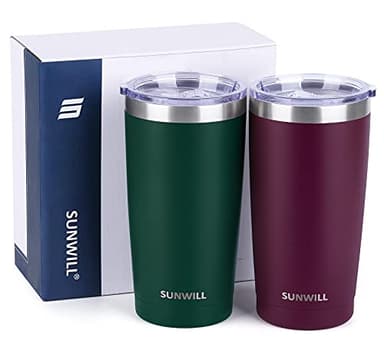 SUNWILL Travel Coffee Mug with Lid, 20 oz Tumbler Set of 2, Insulated Stainless Steel Cup for Drinks， Water, Tea, Powder Coated Forest Green & Plum - Image 4