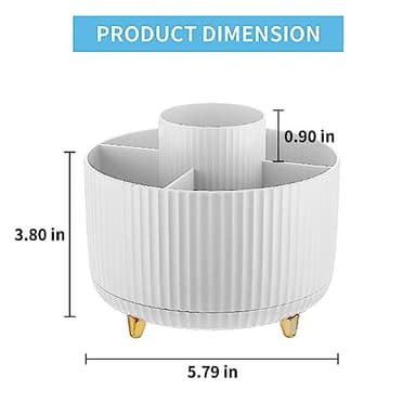 Marbrasse Desk Organizer, 360-Degree Rotating Pen Holder, Desk Organizers and Accessories with 5 Compartments Pencil Holder, Art Supply Storage Box Caddy for Office, Home（White） - Image 5