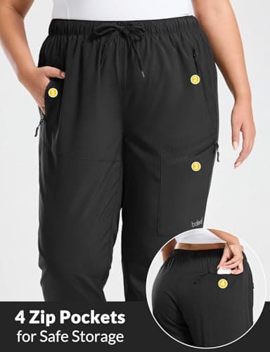 baleaf Plus Size Pants for Women Hiking Cargo Water Resistant UPF 50+ Cargo Joggers Zipper Pockets Black 4XL - Image 5