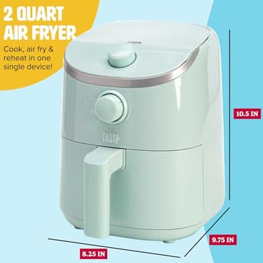 Tasty Personal Air Fryer, Healthier Meals in Minutes, Adjustable Temp Control up to 400°F, Easy-to-Use Design, Nonstick Basket and Tray Made without PFAS, PFOA, PFOS & PTFE, 900 Watts, 2-Quart, Aqua - Image 4