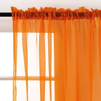 SpaceDresser Basic Rod Pocket Sheer Voile Window Curtain Panels Orange 2 Panels 52 Width 84 Inch Long for Kitchen Bedroom Children Living Room Yard(Orange,52 W x 84 L) - Image 2