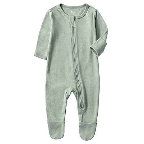 O2 BABY Baby Boys Girls Organic Cotton Zip Front Sleeper Pajamas, Footed Sleep 'n Play（Newborn, Sage） - Image 1