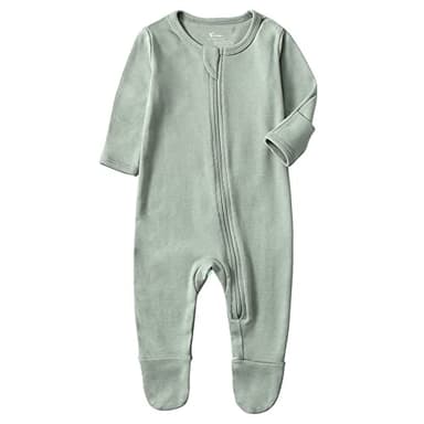 O2 BABY Baby Boys Girls Organic Cotton Zip Front Sleeper Pajamas, Footed Sleep 'n Play（Newborn, Sage） - Image 1