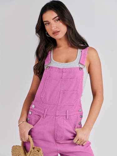 ANRABESS Overalls for Women Loose Fit Denim Overalls Adjustable Strap Jean Jumpsuit Bib Romper 2025 Fall Casual Work Outfits Hot Pink X-Small - Image 5