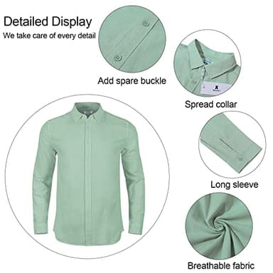 JEKAOYI Mens Casual Long Sleeve Cotton Linen Shirts Buttons Down Solid Plain Roll-Up Sleeve Summer Beach Shirts Mint Green - Image 4