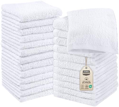 Utopia Towels 24 Pack Cotton Washcloths Set, 100% Ring Spun Cotton, Premium Quality Flannel Face Cloths, Highly Absorbent and Soft Feel Fingertip Towels, White - Image 1