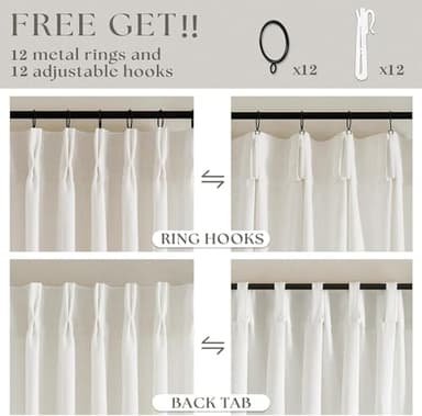 TWODRAPES Pinch Pleated Extra Wide Curtain Panels 90 Inches Long 70 Wide Linen Curtain for Patio Sliding Glass Door Cream Hooks Rings Semi Sheer Privacy 90 Inch Length for Living Room 70x90 1 Panel - Image 4