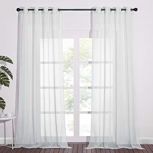 NICETOWN Long Sheer Curtain Panels - Ring Top Modern Window Treatment Voile Drapes for Bedroom/Living Room (Light Gray, One Pair, W54 x L96) - Image 1