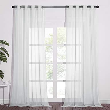 NICETOWN Long Sheer Curtain Panels - Ring Top Modern Window Treatment Voile Drapes for Bedroom/Living Room (Light Gray, One Pair, W54 x L96) - Image 1