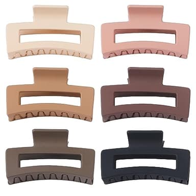 Sisiaipu Hair Clip, 3.5 Inch Medium Square Claw Clips Rectangle Clips 6 Pack Rubber Paint Acrylic Plastic Metal, Non-Slip Design for Women Girls - Coffee - Image 8