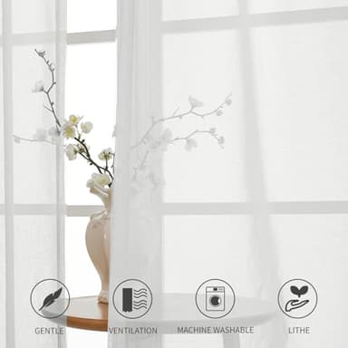 CUCRAF White Sheer Curtains 84 Inches Long 2 Panels Set, Semi Sheer Rod Pocket Window Treatment Voile Drapes for Living Room Bedroom(37''W x 84''L, Off White) - Image 7