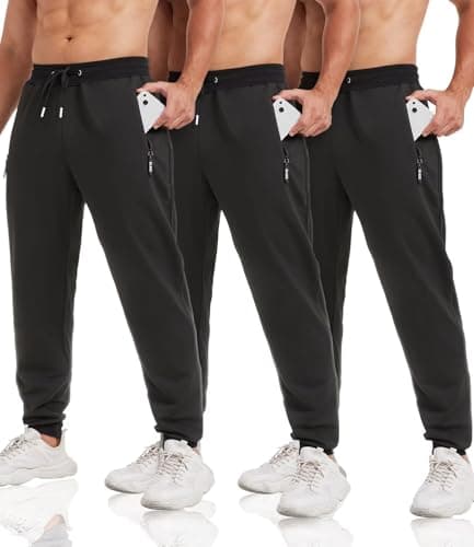 3 Pack Sweatpants for Men Tapered Mens Joggers Pants with Zip Pockets Fleece Slim Fit Workout Running Gym Sweat Pants(Black,Black,Black,XL) - Image 1