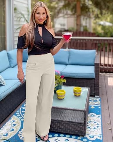 Promover Yoga Pants Women Wide Leg Sweatpants Flare Leggings Casual Outfits Skin Friendly Lounge Pants High Rised Moisture Wicking Athletic Gym(Ivory,XL,31") - Image 2