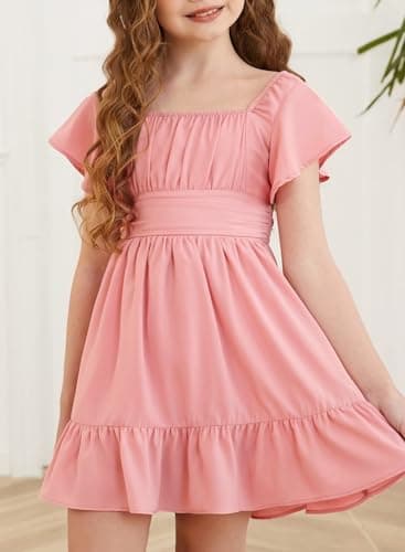 DOKOTOO KIDS Girls Special Occasion Dresses Summer Back Bow Tie Cute Dress Pink 12-13 Years Old - Image 3