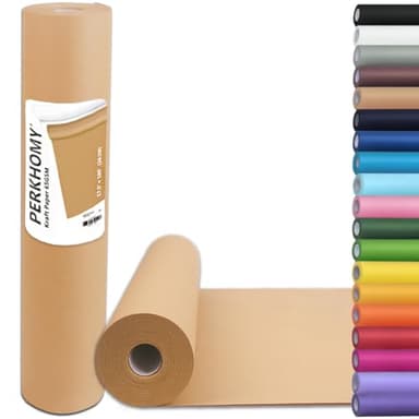 PerkHomy Brown Kraft Paper Roll 17.5" x 1,200" (100') for Gift Wrapping Bulletin Board Craft Art Bouquet Flower Packing Moving Shipping Floor Covering Table 70GSM 50LB (Brown, 17.5" x 100') - Image 1