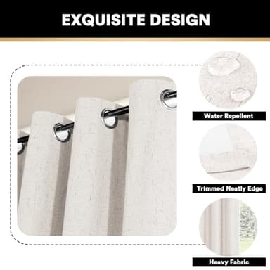 PrinceDeco Primitive Textured 100% Blackout Curtains for Bedroom/Living Room Noise Reducing Window Treatment Curtain Drapes, Burlap Fabric with White Liner,Ivory, 52x84 Inch (2 Panels) - Image 7