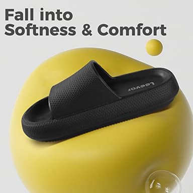 Leevar Black Cloud Slides for Women and Men Soft, Comfy, Relax Cloud Slippers, Thick Sole, Non-slip Slides for Men, Easy to Clean, Shower, Swimming, Beach, Shower Slippers, Women Footwear - Image 3