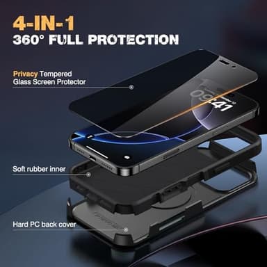 Diaclara Designed for iPhone 16 Pro Max Case, [with Privacy Screen Protector] [Anti Spy] [Military Grade Drop Protection] Heavy Duty Full-Body Shockproof Phone Case, Magnetic Black - Image 4