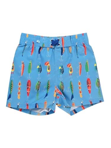 RUGGEDBUTTS Boys UPF50+ Sun Protection Animal Swim Trunks - Gone Fishin, 3T - Image 1