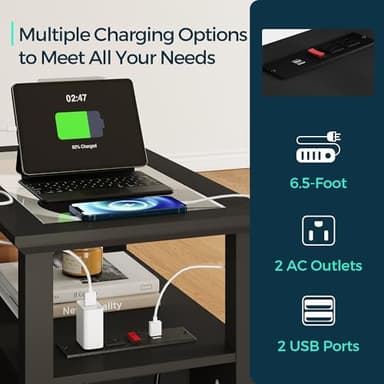 LINSY HOME Narrow End Table with Charging Station, Side Table with Glass Top, Open Shelf, and 2 Drawers, Small Sofa Table with Storage for Living Room, Black - Image 3