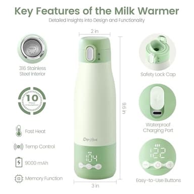 CapyBud Portable Bottle Warmer for Travel, 3Min Fast Heating Bottle Warmer for Breastmilk & Water, 12 Oz Milk Warmer with Precise Temp Control and 9000mAh Long-Lasting Battery for Travel, Car, Outdoor - Image 4