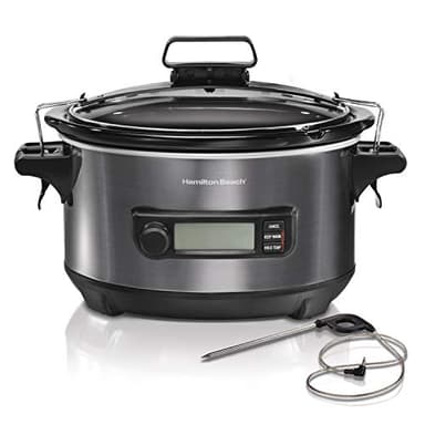 Hamilton Beach Portable 6 Quart Set & Forget Digital Programmable Slow Cooker with Lid Lock, Temperature Probe, Dishwasher Safe Crock & Lid, Black Stainless (33866) - Image 9