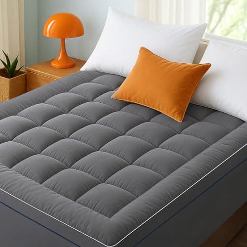 Bedsure Twin Mattress Topper - Pillow Top Mattress Pad Cover with Deep Pocket Fits up to 21 Inches, Plush Soft Bed Topper for Back Pain Relief, Overfilled with Down Alternative Filling, Grey - Image 1