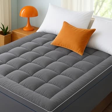 Bedsure Twin Mattress Topper - Pillow Top Mattress Pad Cover with Deep Pocket Fits up to 21 Inches, Plush Soft Bed Topper for Back Pain Relief, Overfilled with Down Alternative Filling, Grey - Image 1