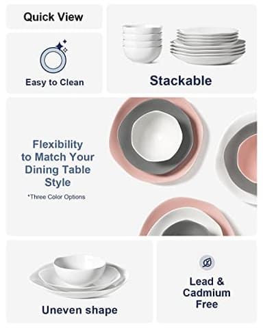 LE TAUCI Dinnerware Sets 12 Piece, Serve for 4, Ceramic Plates and Bowls Set (10" Dinner Plates + 8" Salad Dish + 22 oz Bowl) x 4, White - Image 6