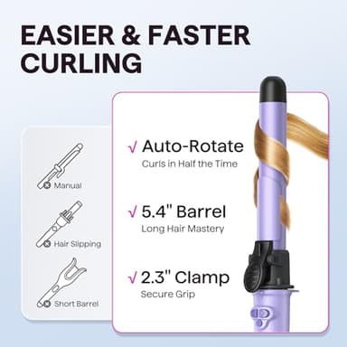 Wavytalk 1 Inch Rotating Curling Iron, Curl Cycle, Automatic Curling Wand for Long Hair, Get Effortless Beach Waves with Self Spinning Barrel up to 430°F with Home Button, Dual Voltage, Purple - Image 3