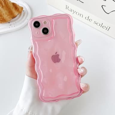 FABSPARK Case for iPhone 13,Cute 3D Transparent Meteorite Bubble Water Ripple Pattern Curly Wavy Frame Case,Soft TPU Shockproof for iPhone 13 6.1 Inch,Clear Pink - Image 2